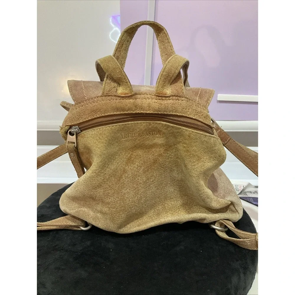 Vintage Arthur & Aston Brown Leather Backpack Purse with Flap Shoulder Bag
